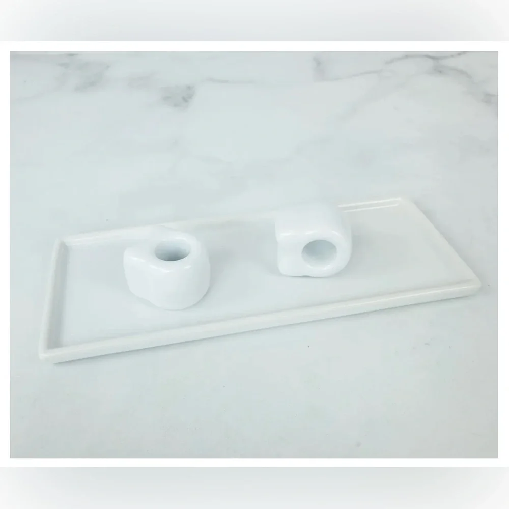 April 2019 Cat Lady Box Set 2 of White Ceramic Toothbrush Holders on Plate